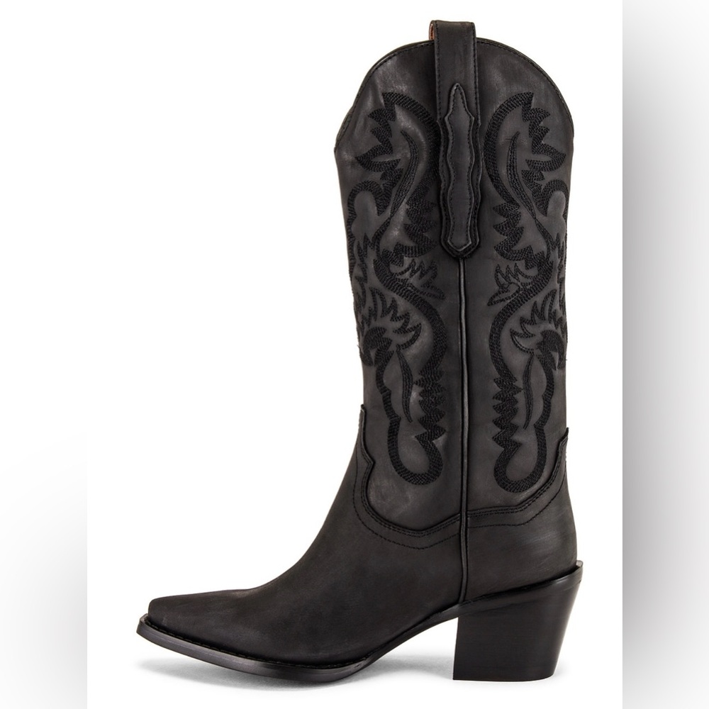 Jeffrey Campbell Black Embroidered Western Cowgirl Heel Boots